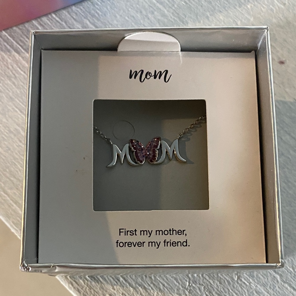 Kohl's Silver 'Mom' Necklace with Pink Butterfly Accents
